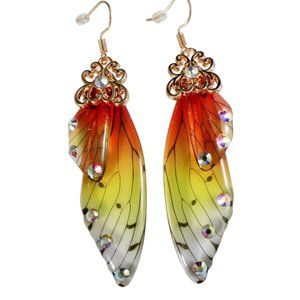 Fairy Wing Butterfly Orange Earrings Hippie Faerie Jewelry Fantasy Cute